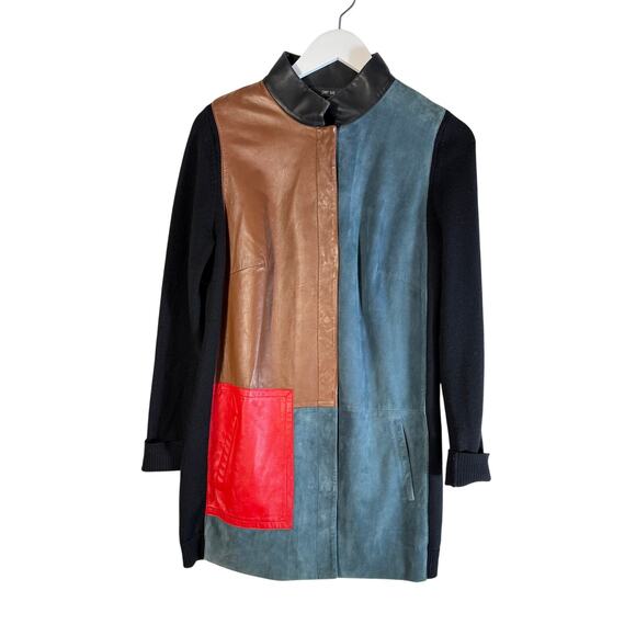 Y2K Per Se Colorblock Suede Jacket Size 10 - Picture 1 of 5